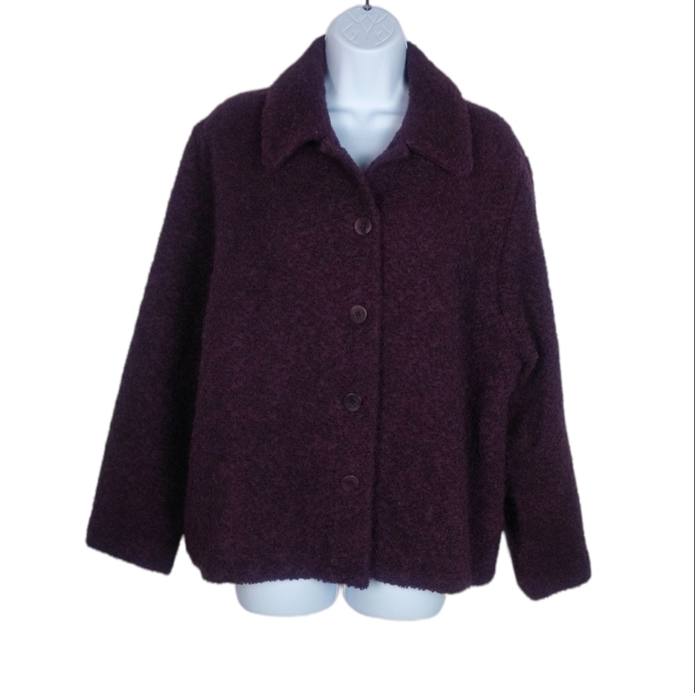 Eileen Fisher Boucle Knit Wool Blend Coat in Purple, L